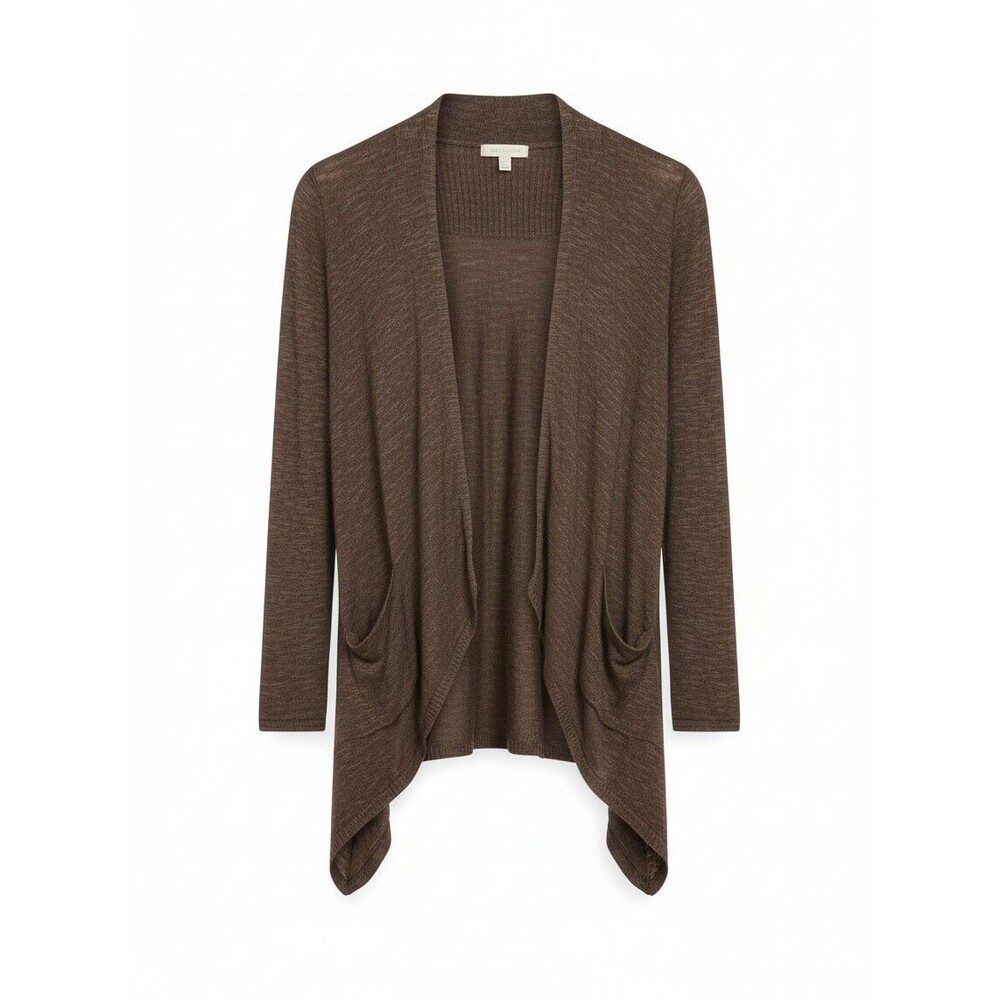 Eileen Fisher Womens Petite Small PS Espresso Brown Linen Cotton Draped Cardigan